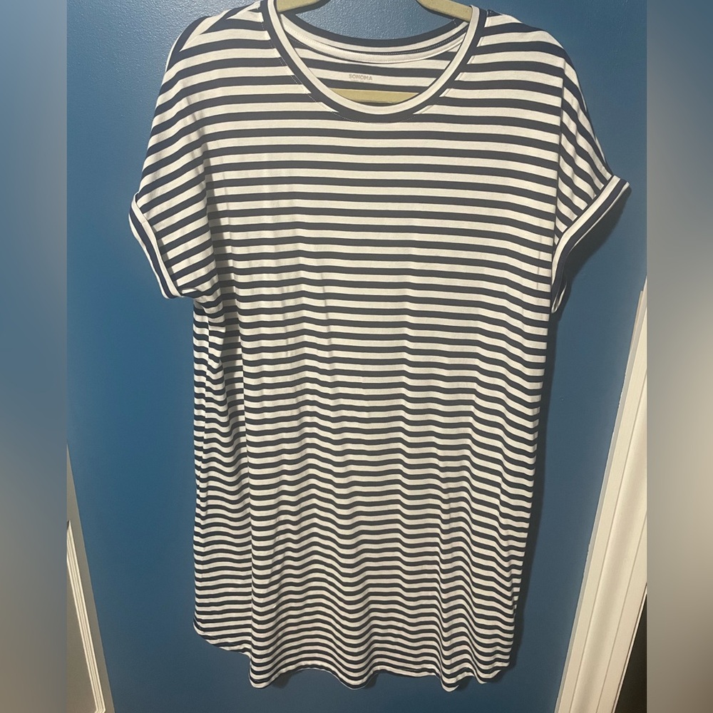 Sonoma Navy and White Striped T-Shirt Dress